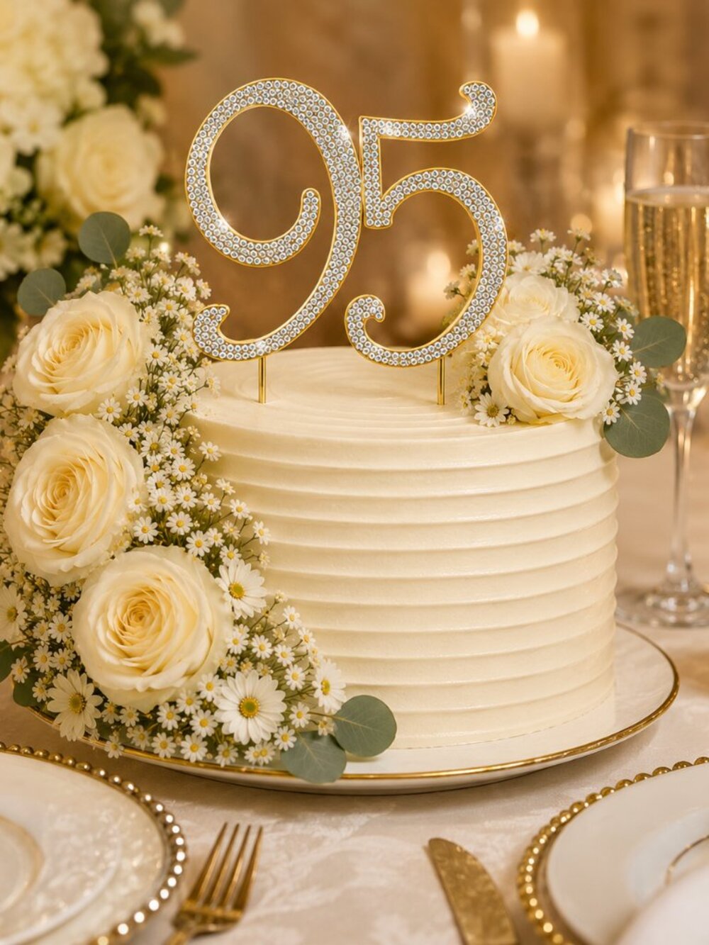 Rhinestone Cake Topper - Number 95 - Gold Metal with Czech Rhinestones